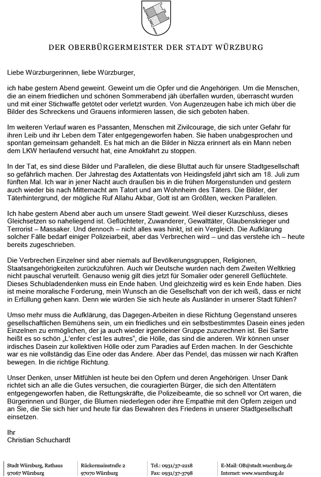 Offener Brief OB Christian Schuchardt nach Messerattacke 2021 Offener Brief OB Christian Schuchardt nach Messerattacke 2021